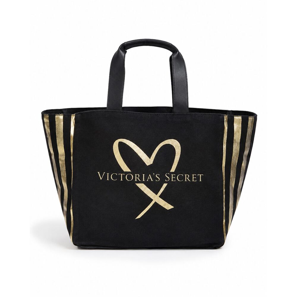 Victoria’s Secret Black Gold Velour Tote Bag Large Weekender Shopper Travel